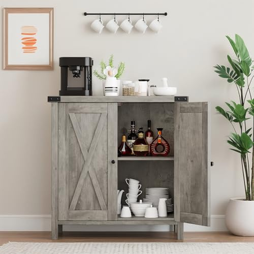 Hapihom Sideboard, Küchenschrank Mit Türen, Arbeitsplatte & Verstellbare Ablagen, Landhausstil Buffetschrank Für Küche, Esszimmer, Wohnzimmer 76 x 40 x 80 cm - Grau