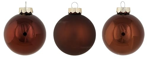 Cosy Home Juego de 12 Bolas de Navidad de Cristal, Shiny Matt Opal Marrón, D8 cm
