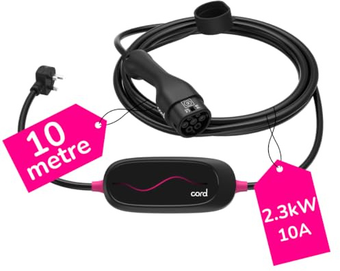 Cord Lite Type 2 Portable EV Charger, 10 Metre, 230V 10A Max 2.3kW | Granny UK 3 Pin Plug, No Installation - Carry and Storage Bag Included, Black (10m Metres)