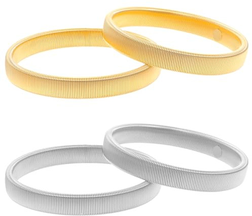 SynHHergyx Sleeve Holders for Women, 4 Pcs Stretchy Metal Sleeve Garters | Anti-Slip Elastic Arm Bands, Fixing Long Sleeves, for Men Women, Gold, Silver