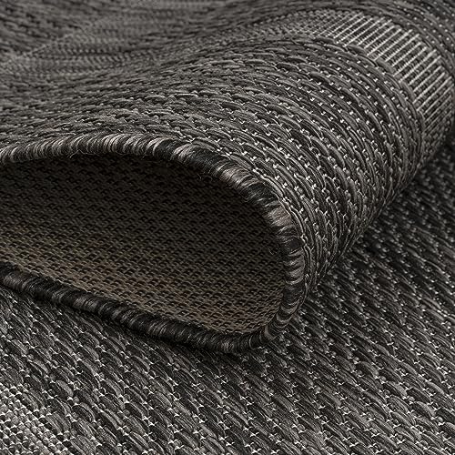 KADIMA DESIGN Teppich Rund Schwarz 160x160 cm Balkon Terrasse Einfarbig Uni Wetterfest Waschbar Strapazierfähig Fußbodenheizung geeignet Schadstoffgeprüft | ALSTER