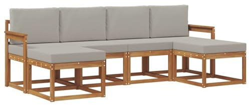 vidaXL Outdoor-Sofagarnitur mit Kissen 6 pcs Natürlich und Hellgrau, Moderne Outdoor-Sofa Set, langlebige Gartenmöbel, stylische Pool Lounge, vielseitige Sitzmöbel