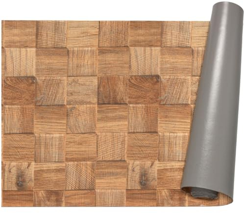 ANRO Küchenläufer Teppich Läufer Flur Küchenteppich rutschfest Küchenmatte PVC abwaschbar Flurläufer pflegeleicht Patchwork Holz Beige 260 x 67 cm