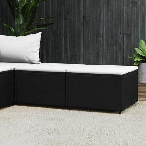 Gecheer Gartenhocker mit Kissen 2 STK. Schwarz Poly Rattan, Rattan Hocker Fußhocker Fußstütze Fußbank für Balkon Terrasse Camping Pool Party319741