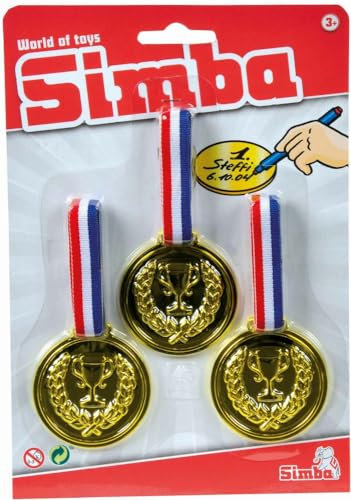 Simba 108612196 - 3 Medaillen zum Umhängen, 3 Goldmedaillen, Rückseite beschriftbar, 6cm, ab 3 Jahren