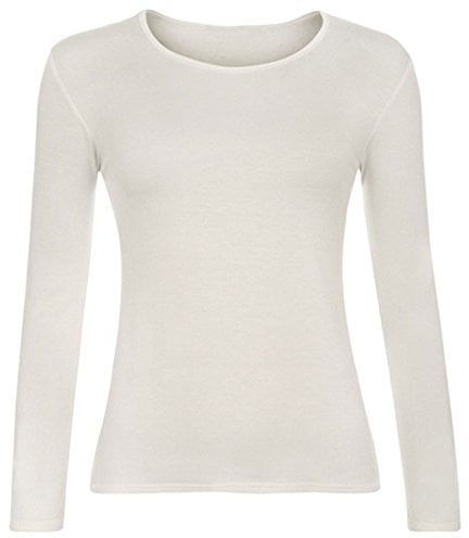 Women Long Sleeve T-Shirt Top Basic Casual Plain Stretch Vest Body Blouse Tee Layering, S/M 8-10, Cream