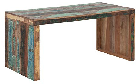 Woodkings® Schreibtisch oder Esstisch Hankey 160x70cm, recycelte Hölzer Holzmix rustikal, bunt Holz, Arbeitstisch, Bürotisch Vintage Design Büromöbel Computertisch, Esstisch