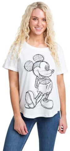 Disney Damen Mickey Sketch T-shirt T Shirt, Weiß, M EU