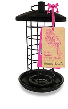 Honeyfields 71486697 Hanging Wild Bird Fatball Feeder, Urban Garden Design in Black & Metal for long lasting outdoor & garden use. Fat Ball Suet. Wild bird food feeder, 20.0 cm*11.2 cm*11.2 cm