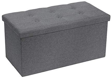 Requena Linen Fabric Ottoman, Folding Storage Footstool with Box, 76 x 38 x 38cm, Dark Grey