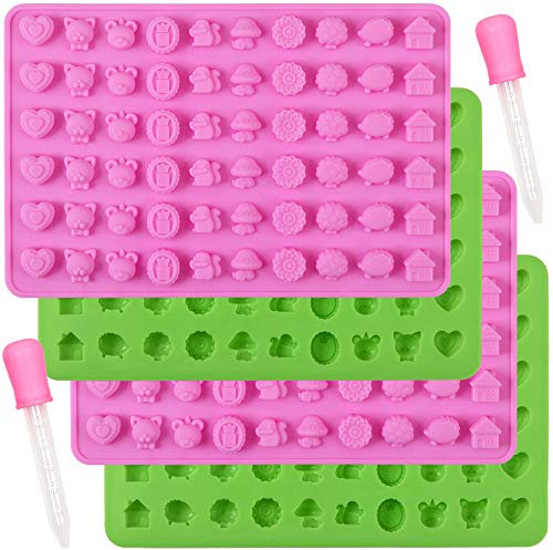 Cozihom Silikonformen mit Wald- und Tiermotiven, Gummibärchen, Schokoladenform mit 2 Pipetten, lebensmittelechtes Silikon, 4 Stück