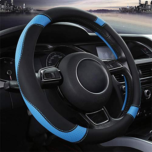 Universal Auto Lenkradhülle Lenkrad Abdeckung Heavy Duty Lenkradbezug aus echtes Leder 37-38CM / 15'' Anti Rutsch Lenkradabdeckung Lenkradschoner (Blau)