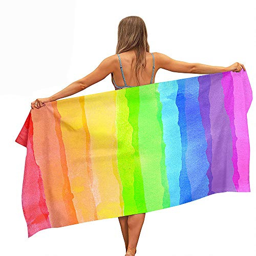 Surwin Strandhandtuch Mikrofaser, Sommer Strandtücher Leicht Schnelltrocknend Sand Proof Saugfähig Handtücher Handtuch für Strand Schwimmen, Streifen Drucken (Regenbogenfarben,150x180cm)