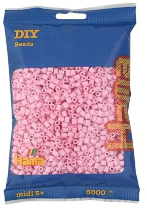 Hama Perlen 201-95 Bügelperlen Beutel mit ca. 3.000 bunten Midi Bastelperlen mit Durchmesser 5 mm in Pastell-Rose, kreativer Bastelspaß für Kinder ab 5 Jahren, mix 95
