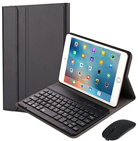 QYiD Custodia con Tastiera e Mouse per iPad Mini 5/ Mini 4, Slim PU Case [QWERTY English] Rimovibile Wireless Bluetooth Keyboard Tastiera per iPad Mini 5 2019(5th Gen)/ iPad Mini 4 2015, Nero