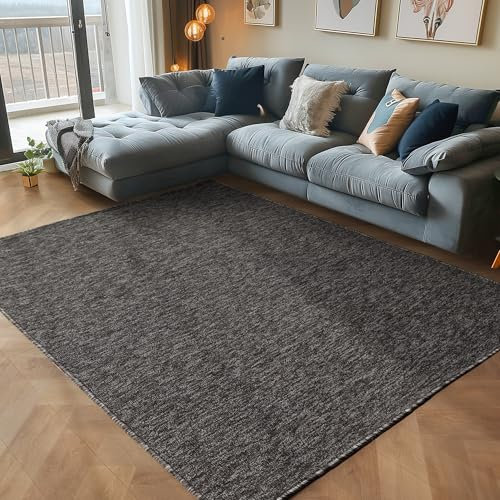 Carpettex Wohnzimmer Teppich Kurzflor Modern Einfarbig 140 x 200 cm Anthrazit - Waschbar Extra Weich Flauschig für Küche, Schlafzimmer, Kinderzimmer, Esszimmer, Flur