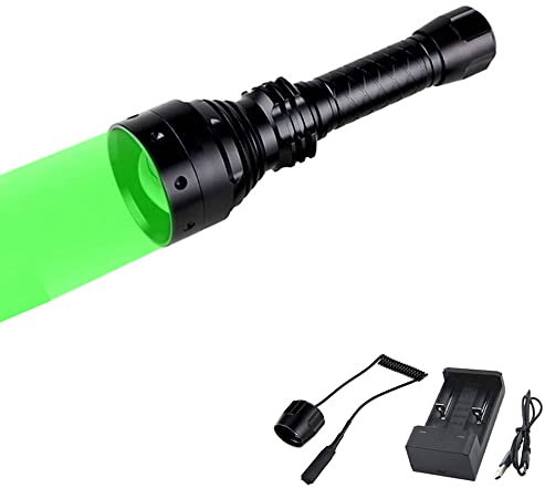WESLITE Taschenlampe Grün für Jagd Taschenlampe Jagd mit Grünes Licht LED Taschenlampen Grün für Jagd 350 Yards Zoombares Jagdlampe mit Druckschalter und Wiederaufladbarer Batterie für Nachtsicht