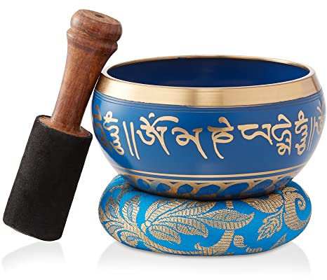 Prajna Tibetische Klangschalen-Set – 10,2 cm Messing handgefertigte Klangschale für Meditation, Heilung und Gebet mit Holzklöppel und Kissen
