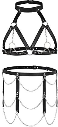 TOPACC Punk Taille Kette Gürtel Goth Body Harness für Frauen Leder Strumpfband Gothic Gürtel Emo Rave Outfit Cosplay, Schwarz-6