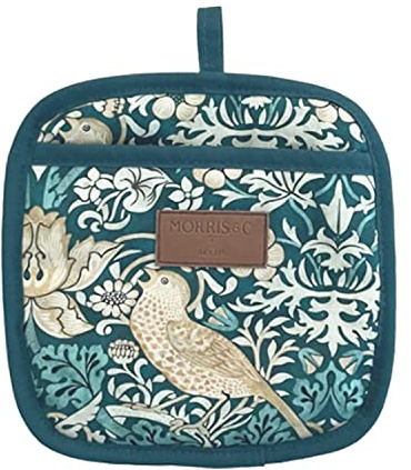 Morris & Co Strawberry Thief Pot Grab with Pocket - Teal