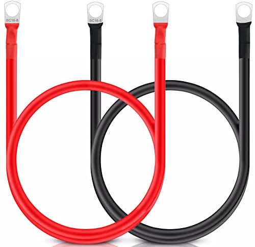 JatilEr 2 cables de batería de 12 V M8, cables de batería de 50 cm, cable de batería de coche de 16 mm, cobre puro, cables de batería de 12 V resistentes, para motocicleta, batería solar de coche