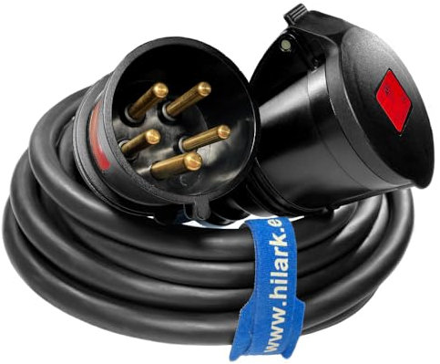 Hilark H07RN-F 5g6 mm² (5x6 mm) 32A IP44 Nero - Cavo prolunga cavo in gomma per cantiere, industria, esterno (10 metri, nero)