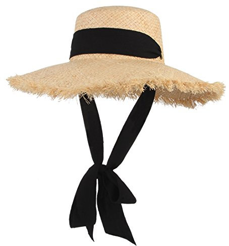 GEMVIE Sombrero de Paja para Mujer Sombrero para el Sol y Protección Anti-UV Sombrero de la Playa con Cordones Nudo de Lazo Suave Transpirable Grande Ancho Cap para Viajes Vacaciones