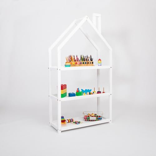 Sweet Home From Wood Regal in Hausform - Holzhaus Regal - Montessori Bücherregal - Kinderzimmer Regal (Weiß)