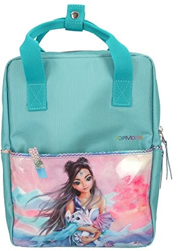 Depesche 11678 TOPModel Dragon Love-Kleiner Rucksack im Drachen-Design und schimmerndem Drachenhaut-Muster, Backpack in Türkis mit großem Hauptfach, Vordertasche und verstellbaren Trägern, Mehrfarbig