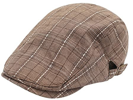 ZLYC Sommer Ivy Schirmmützen Ballonmütze Baumwolle Flatcap für Herren(Karierter Kaffee)