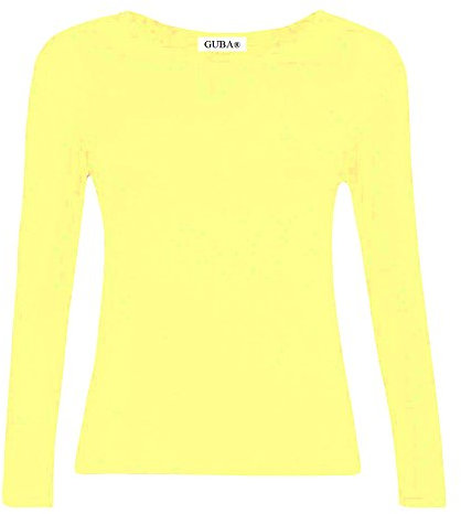 GUBA® Girls T Shirt Long Sleeve Top Kids Plain Basic Uniform T-Shirt Crew Neck Tee Size 5-13 Years (13 Years, Yellow)