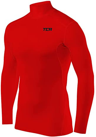 TCA Men's HyperFusion Compression Base Layer Top Long Sleeve Under Shirt - Mock Neck - High Risk Red Mock, XL