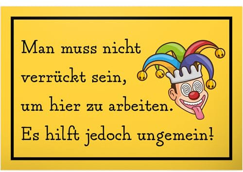 DankeDir! Nicht verrückt sein um hier zu arbeiten - Schild Büro 30 x 20 cm - Geschenkidee Geschenk Party Kollegen Firma Chef - Geburtstagsgeschenk Spruchschild lustiger Spruch Türschild