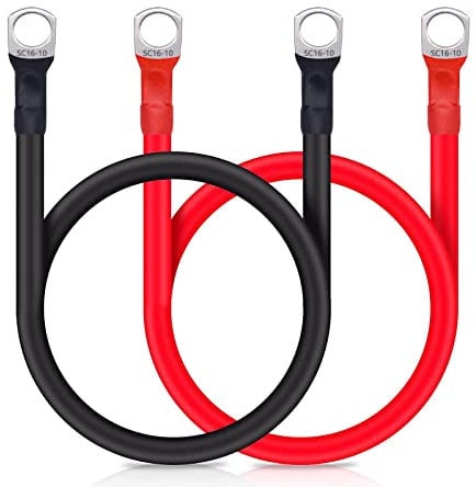 2 Pcs Battery Inverter Cable 16mm² Battery Cable 12V M10 Battery Link Battery Leads 50cm Red and Black Car Battery Cables with M10 Ring Terminals Copper Wire for Motorcycle, Truck, Auto, RV, Marine