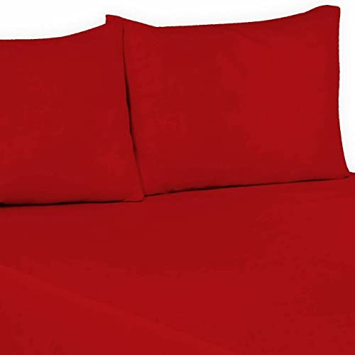 Flat Sheet Plain Dyed Polycotton Bedsheet Super Soft Easy-Care Bedlinen Non-iron Flat Sheets/Top Sheets in Single-Double-King-Super king (Red, Double)