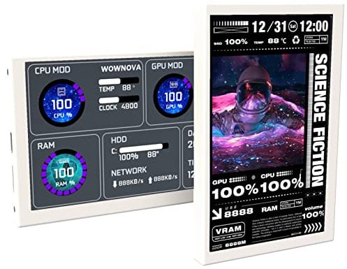 WOWNOVA 5 Computer Temp Monitor, Dynamic Theme Supported, ARGB PC Case Sensor Panel, IPS Type-C USB Mini Secondary Screen, CPU RAM HDD Data Monitor (White)