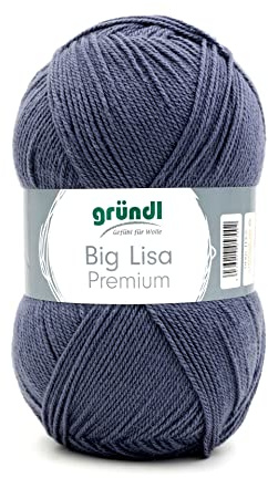 Gründl Big Lisa Premium Häkelgarn 1 Knäuel 250 g, Steingrau | Häkelgarn mit wollartigem Charakter, pflegeleichtes Garn aus 100 % Polyacryl, 250 g / 665 m, Nadelstärke: 3,5 - 4,5