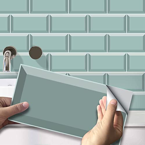 funlife 20X10cm 27Pcs Peel and Stick Transfers Sticker On Tiles, Self-Adhesive Water-Resistant PVC Tile Decals Backsplash for Home Kitchen Decor, Sage Green