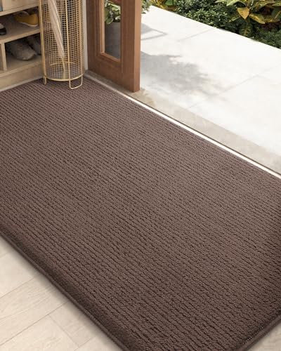 COLOR&GEOMETRY Fußmatte Innen 90 x 150 cm, Schmutzfangmatte rutschfest Waschbar Eingangsteppich Innen Fussmatten Haustür dünn Türmatte Innen für Eingang, Flur, Garten, Haustier (Dunkelbraun)