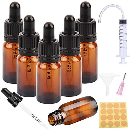 Nuts OT nuts Flacon pipette 10ml flacon verre ambré 6 Pcs flacon compte gouttes compte goutte flacon huile essentielle vide Comprenant 5 Pièces d'accessoires