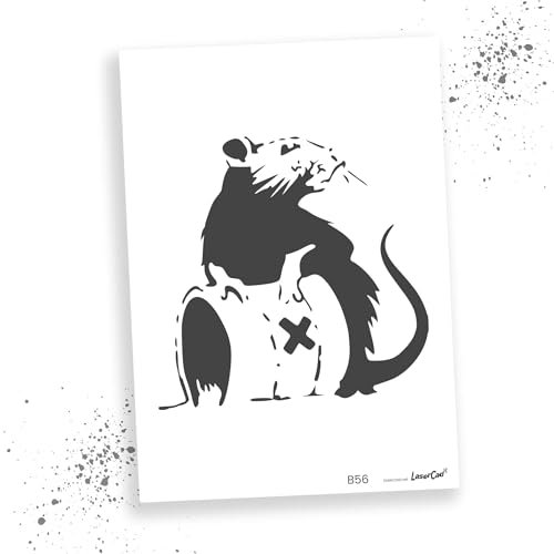 LaserCad Schablonen BANKSY Streetart (B056, Rat With Toxic Waste Barrel, DIN A2) Stencil für Graffiti, Airbrush, Kunst, Deko, zum Malen