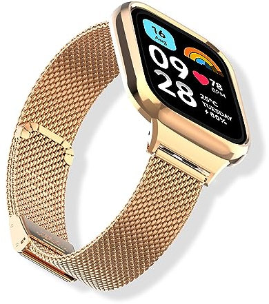 PaceBid Bracelet Compatible avec Xiaomi Redmi Watch 3 Active, Métal Acier Inoxydable Tissé Maille Ajustable Bracelet de Montre Femmes Hommes pour Xiaomi Redmi Watch 3 Active - Or rose