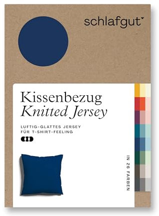 schlafgut Knitted Jersey Kissenbezug 80x80 cm Blue Deep Uni weicher Premium Kopfkissenbezug einzeln, faltenfrei mit Elasthan