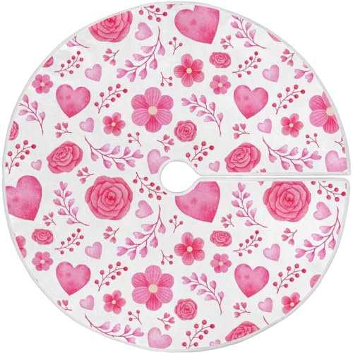 91cm/36Inch Weihnachtsbaumdecke Tannenbaum Decke Weihnachtsdecke Baum Für Ferienhaus Heimdekorationen Weihnachtsfeier Valentinstag-Rosenherzen – Rosa Blumenzweige