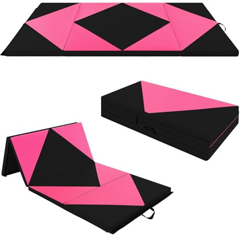 COSTWAY Gymnastics Exercise Mat, 8FT Tumbling Mats with High Density 5cm Thick Foam, Carry Handles, Folding Fitness Floor Mat for Yoga Pilates