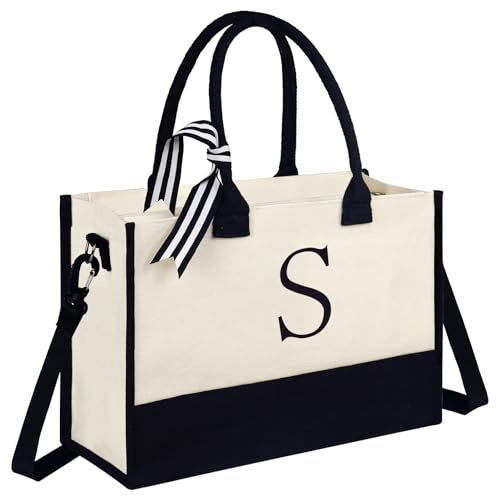 Fmeida Canvas Tote Bag Damen Strandtasche XXL Familien Beach Bag mit Reißverschluss Schultertasche Einkaufstasche Tragetasche Personalisierte Geschenke für Frauen Braut