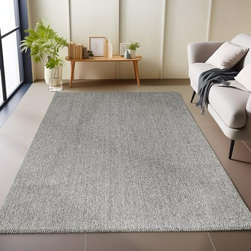 Carpetsale24 Teppich 200x290 cm Grau, Weicher Schlingenflor Einfarbig, Pflegeleicht & Modern, Teppich für Wohnzimmer oder Esszimmer