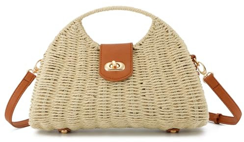 LHHMZ Womens Retro Straw Woven Cross Body Bags Portable Small Box Shoulder Bags Messenger Satchel