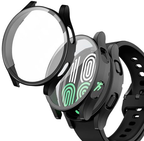 Custodia Cover Vetro Temperato per Samsung Galaxy Watch 5/4 40mm, 2pcs Custodia Schermo Antigraffio, Copertura Completa Custodia, HD Clear Pellicola Protettiva (Nero)