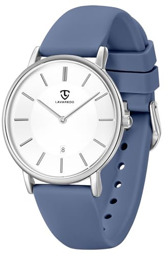 aswan watch Flache Damen Analog Quarz Armbanduhr mit Silikonarmband, Datum, 2 Zeiger, 39 mm Gehäusegröße